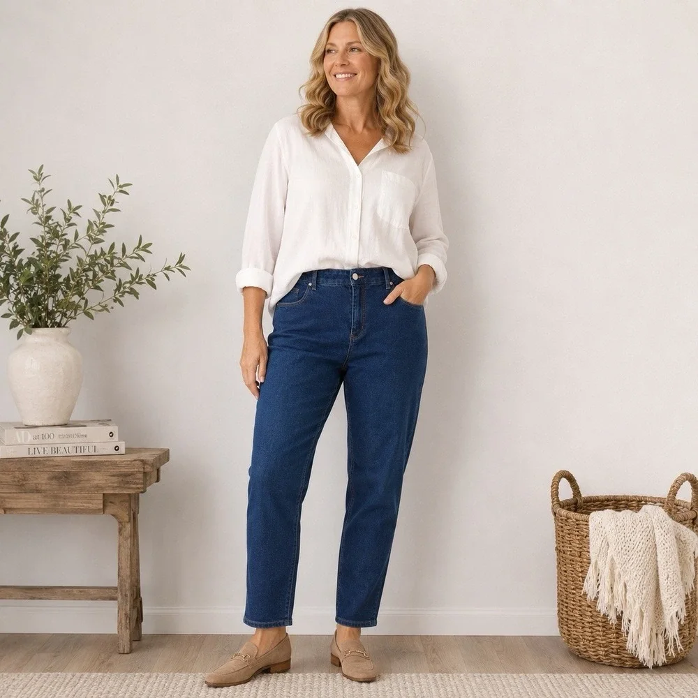 Chicos Perfect Stretch Girlfriend Jeans 2.5 Large Slim Leg Ankle Dark Wash Denim